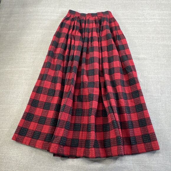 Vintage Espirit Sport Red Plaid Flannel Maxi Pleated Gathered Skirt Girls 7/8 XS - Picture 1 of 8